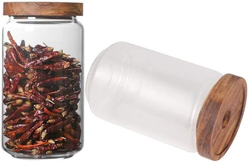 Keledz Glass Storage Jar with Wood Lids, Airtight Sealed Clear Borosilicate Glass Canister Kitchen Food Storage Containers for Coffee Beans Loose Tea Nuts Sugar Candy Spice, 450ml 16 oz (1000ml 35 oz)