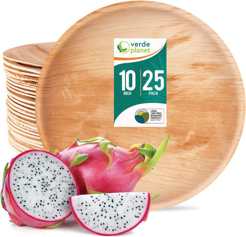 Verde Planet - Biodegradable, Ecofriendly, Disposable, Sturdy, Elegant, Premium Quality Plates (10" Round - 25 Ct)