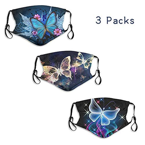 3 Pcs Butterfly Face_Mask for Women Man Colorful Butterfly Clover Mouth Protective Reusable Washable Designer Cloth Adjustable Cute Funny Gift for Women Men