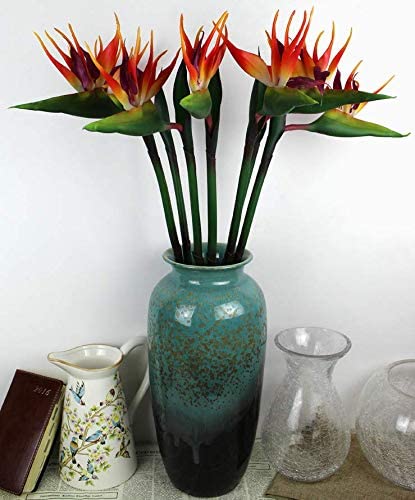 Large Bird of Paradise 32 Inch Permanent Flower ,Flower Stem 0.5 Inch ,UV Resistant No Fade Flower Part is Made of Soft Rubber PU,Artificial Flower Plants for Home Office 2 Pcs (Orange red)