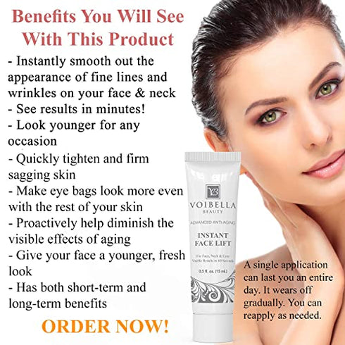 Instant Face Lift Cream - Best Eye, Neck, Face Tightening, Lifting & Firming Serum To Smooth Appearance, Hide Loose Sagging Skin, Puffiness, Fine Lines & Wrinkles Within Mins (Peptides & Stem Cells)