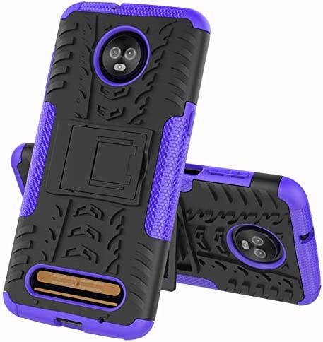 Yiakeng for Moto Z3 Case, Moto Z3 Play Case, Dual Layer Shockproof Slim Protective with Kickstand Hard Phone Case Cover for Motorola Moto Z3 (Purple)
