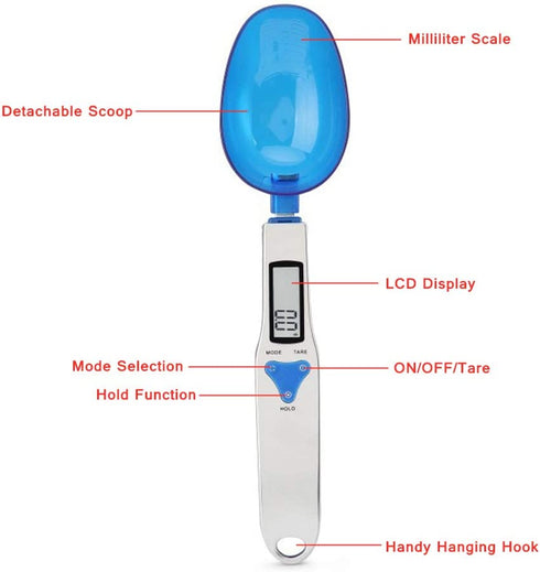 Kitchen Scale Spoon Gram Measuring Spoon, 500g/0.1g Blue Cute Digital Weight Scale Spoon Milligram Measuring Scoop Grams Electronic Measuring Cup for Portioning Tea, Flour, Spices, Medicine