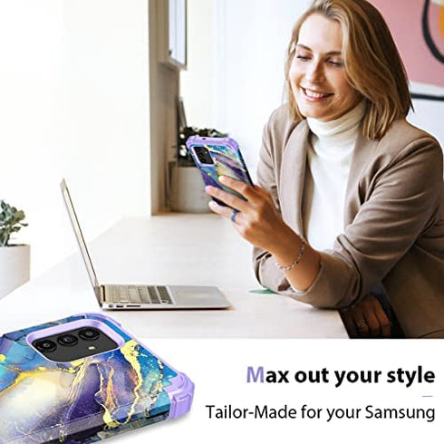 Rancase for Galaxy A13 5G Case,Three Layer Heavy Duty Shockproof Protection Hard Plastic Bumper +Soft Silicone Rubber Protective Case for Samsung Galaxy A13 5G,Purple