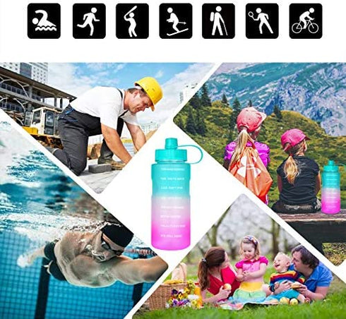 Water Bottle 64 oz Water Bottles With Times to Drink, Leakproof BPA Free Bottle with Time Marker, Reusable Daily Water Bottle for Gym, Sports & Outdoor