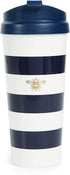 Kate Spade New York Insulated Thermal Travel Mug Tumbler, 16 Ounces, Navy Stripe (Bee)