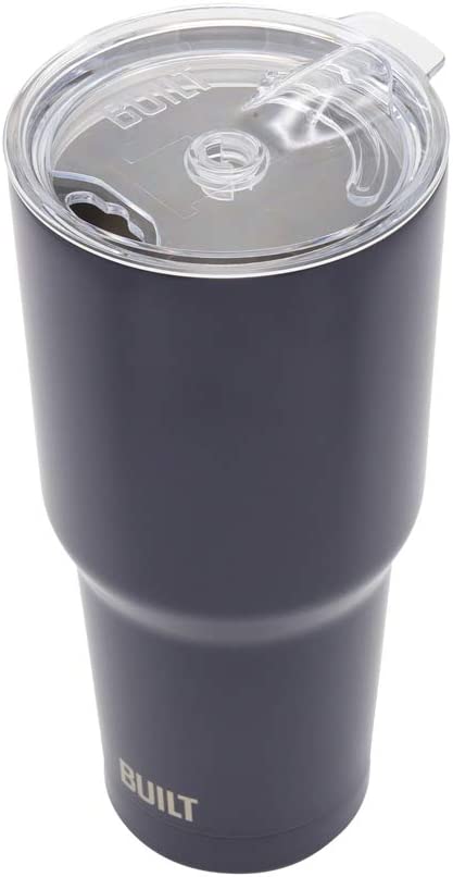 BUILT Double Walled Stainless Steel Tumbler Set with Replacement Lid, 2 Reusable Tritan Wire Straw Cleaning Brush in Gift Box, 30 Ounce, Inkwell