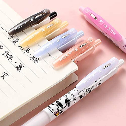 Jisomin Giant star Cute Milky Cow Pens, Retractable Gel Pens, Black Gel Ink Pens, 0.5mm, Bullet Point, Perfect for Office School Supplies Gifts for Boys Girls,Pack of 6pcs (Milky Cow)