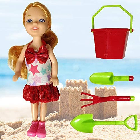 Mini Fashion Doll, 5 Inches Dress-Up Doll, with Small Accessories Aged 3+ (Beach Girl)