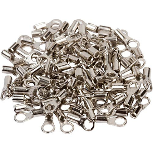 Morris Products High Temperature Ring Terminals – 8 Wire Size - ¼-inch Stud Size – Nickel-Plated Steel – For HVAC, Industrial Kilns, Electric Space Heaters, Commercial Ovens, Fryers – Pack of 100, (12524)