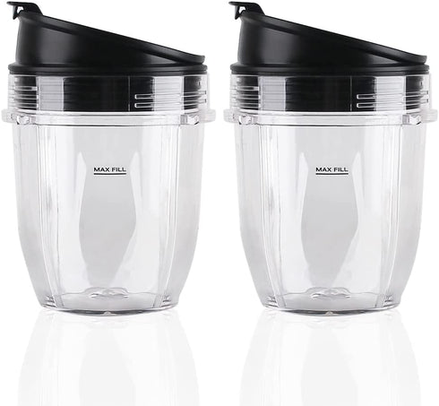 Veterger 2 Pack Replacement Parts Cup with Lid,Compatible with Ninja Blender Auto iQ BL480 BL482 BL642 NN102 BL682 BL450 BL2013 (2 12oz)