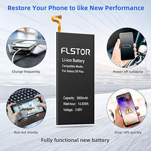 Battery for Galaxy S9 Plus,3800mAh Li-ion Replacement Battery for Samsung Galaxy S9 Plus SM-G965 EB-BG965ABA G965U G965F G965W Spare Battery with Repair Tool Kit