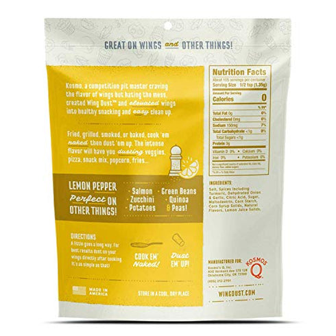 Kosmos Q Lemon Wing Dust - 5 Oz Bag for Wings, Popcorn & More - Dry BBQ Wings Rub with Zesty Lemon Tang and Spicy Cracked Black Pepper (Lemon Pepper)