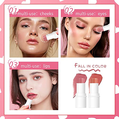 MEICOLY Makeup Sticks Kit, Blush Stick, Brighten Highlight Stick,Moisturizer Stick for Older Women Mature Skin ,Cruelty Free Multi Stick Trio Cream Face Blush for Cheeks Lip Eye,01