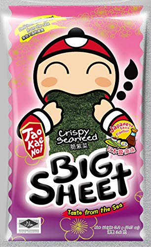 Big Crispy Seaweed Snack Sheets by Tao Kae Noi | Japanese Sauce Flavor Thai Seaweed Chip | Healthy Nori Snacks for Kids and Adults | 12 Individually Wrapped Sheets per Box, 3.2g each