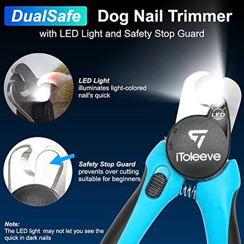 iToleeve LED Dog Nail Clipper with Light and Safety Guard, Illuminates Cats & Dogs Nails, Avoid Over-Cutting, DualSafe Dog Nail Trimmers