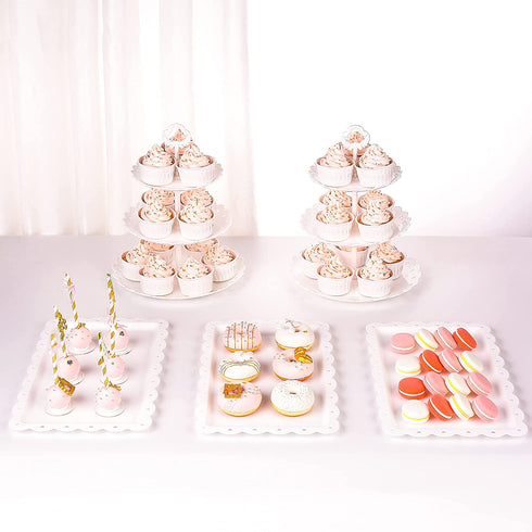 NWK 5 Piece Cake Stand Set with 2xLarge 3-Tier Cupcake Stands + 3X Appetizer Trays Perfect for Wedding Birthday Baby Shower Thanksgiving Christmas New Year Party