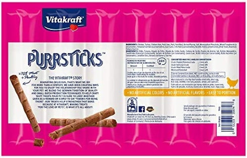 Vitakraft PurrSticks Meaty Cat Sticks - Chicken - Segmented and Breakable Meatstick - Deliciously Tender - Multi Pack of 4
