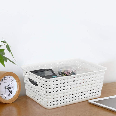 Saedy Plastic Pantry Storage Baskets Bin, 10.03" x 7.59" x 4.09", 6 Packs, White