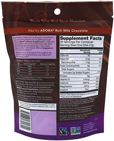 Adora Calcium Supplement Disk, Dark Chocolate, 30 Count - 500 mg