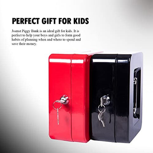 Small Cash Box with Lock and Slot - Jssmst Metal Coin Bank Piggy Bank for Adults and Kids, Black(SMCB0301N)
