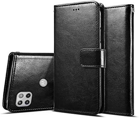for Moto One 5G Ace Case,for Motorola 5G Ace Wallet Case,with Screen Protector,PU Leather Wrist Strap Card Slots Soft TPU Shockproof Protective Flip Cover Phone Case for Moto One 5G Ace Case, Black