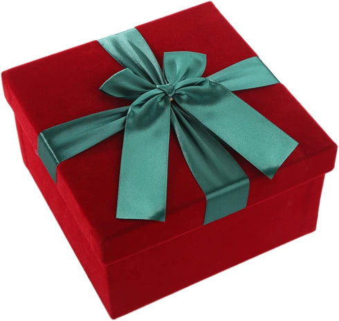 Shindel 8.5 Inch Gift Box with Fill (Solid Red) for Christmas, Square Velvet Gift Box