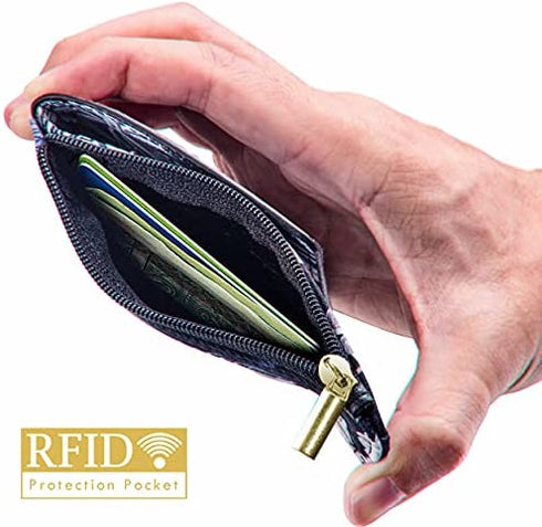 ELV Badge Holder with Zipper, ID Badge Card Holder Wallet with 5 Card Slots, 1 Side RFID Blocking Pocket and 20 inch Neck Lanyard Strap for Offices ID, School ID, Driver Licence (Floral)