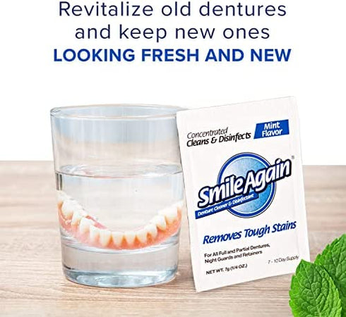 Smile Again Denture Cleaner (90 Days), Dental Cleaner for Retainer, Denture & Nightguard, Fights Coffee and Smoker Stains for a Fresh Mouth -3 Month Supply for Bright Dentures