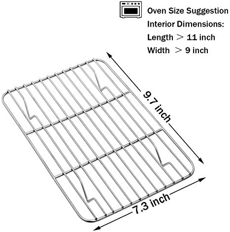P&P CHEF Cooling Rack Pack of 2, Stainless Steel Small Cooking Rack for Cooling Baking Roasting Grilling Drying, Rectangle 9.7'' x 7.3'' x 0.6'', Fits Small Toaster Oven, Oven & Dishwasher Safe