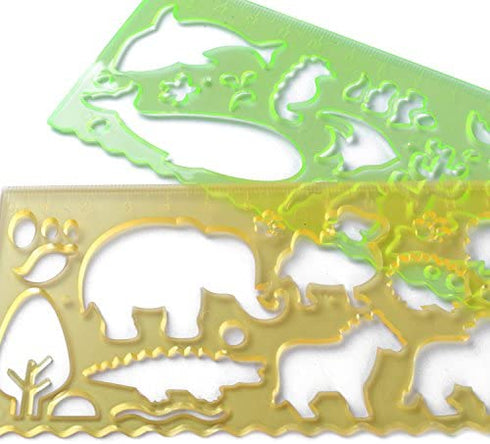 BronaGrand 4 Pcs Drawing Stencils Plastic Ruler Animals Painting Templates for Kids Clear 4 Colors