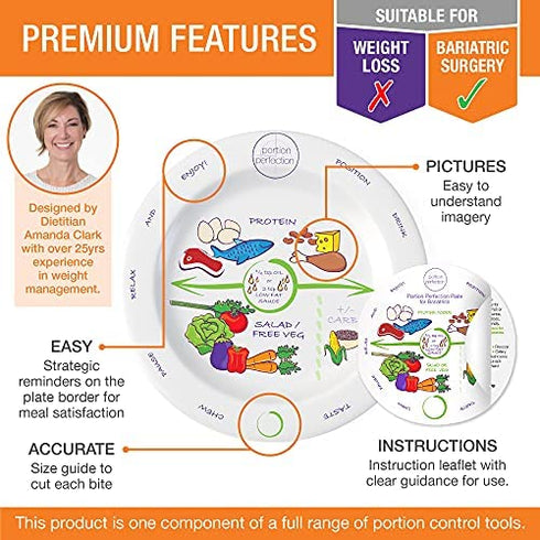 Bariatric Melamine Portion Control Plate 8” For Weight Loss After Surgery. Bariatric Surgery Must Haves For Gastric Sleeve, Bypass Or Band With Protein, Carbs And Vegetables