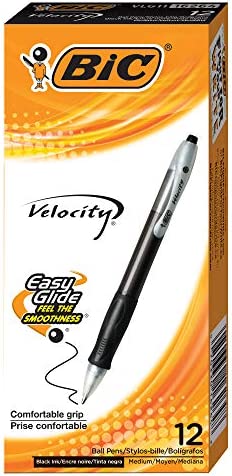 BIC Velocity Retractable Ballpoint Pen, Medium Point (1.0mm), Black, 12-Count
