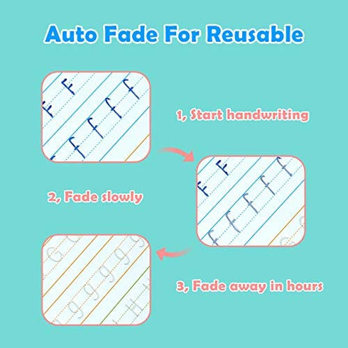 Magic Copy Practice Book Copybook Letters Set 4 Pack with Pens Refills English Cursive Calligraphy Reusable for Kids Kindergarten Preschool 1st 3rd Grade Toddlers Age 3 4 5 6 7 8 English