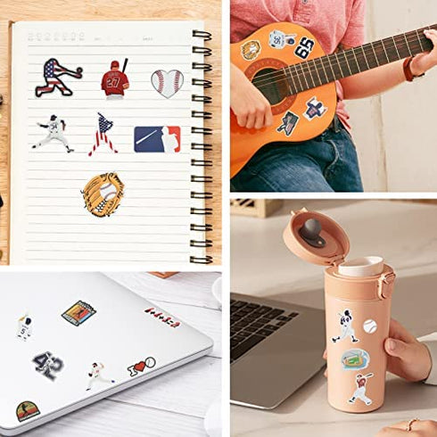 Baseball Stickers 100 Pack, Perfect Sports Baseball Stickers and Decals Gift for Kids Boy Girl Teen, Aesthetic Waterproof Baseball Stickers for Water Bottles Scrapbooking Notebook Laptops Helmet