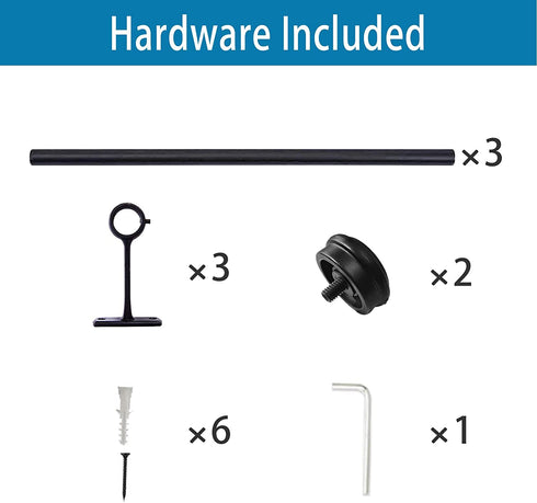 Curtain Rods 72 to 144-1" Curtain Rod with Cap, Curtain Rod for Windows 66 to 120, Hanging Curtain Rod&Wall Mount with Brackets, Outdoor Curtain Rod, Curtain Rods for Windows 72 to 144-Inch: Black