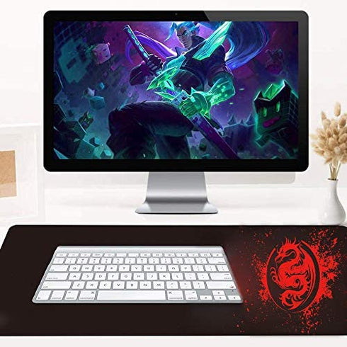 Extended Mouse Pad Anime Dragon Large Gaming Mouse Pad- 31.5x12inch Computer Keyboard Mouse Mat Mousepad Rubber Base and Stitched Edges for Game Players (Red)