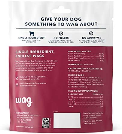 Amazon Brand - Wag Freeze-Dried Raw Single Ingredient Dog Treats Lamb, 3.3oz