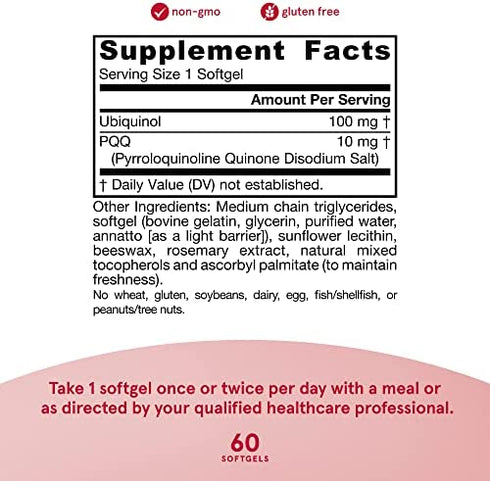 Jarrow Formulas QH-Absorb + PQQ - 60 Softgels - Supports Mitochondrial Biogenesis, Energy Production & Cardiovascular Health - Up to 60 Servings