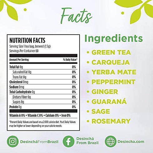 Desincha Tea - Debloatea Detox Tea I Teatox Ginger & Peppermint I Colon Cleanse, Increase Energy, Mental Focus I Helps Improve Digestion & May Reduce Bloating I 8 Natural Ingredients I 60 Day Supply