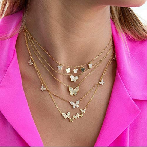 SUNXN Butterfly Necklace Dainty 18K Gold Butterfly Choker Pendant Necklace for Women Daughter Jewelry Birthday Gifts (Gold)