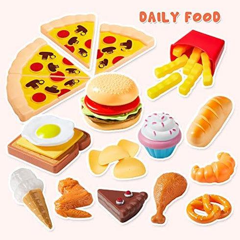 JOYIN 45 Pcs Play Food Sets for Kids Kitchen, Popular Grocery Store Play Food, Pretend Play Toy Set for Kids, Gifts for Toddlers, Boys and Girls