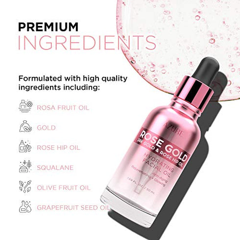 AZURE Rose Gold Hydrating Facial Oil - Anti Aging, Lifting & Firming | Reduces Appearance Of Wrinkles & Fine Lines | Calms & Revitalizes Skin | Made in Korea - 50mL / 1.69 fl.oz.
