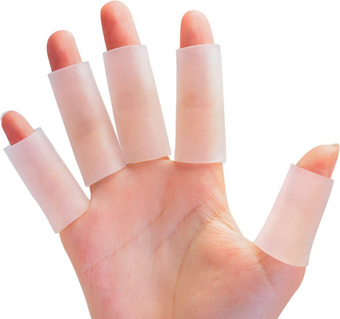 Sumifun Finger Sleeves, 10 PCS Gel Finger Protector for Thumb, Trigger Finger, Arthritis, Silicone Finger Tubes for Preventing Bruised, Cracking, Hand Eczema, Practising Golf, Badminton Protector