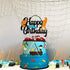 Fish Cake Topper Happy Birthday Sign Cake Decorations for Man Kids Boy Fisherman Gone Fishing Themed Birthday Party Supplies Black Glitter Decor