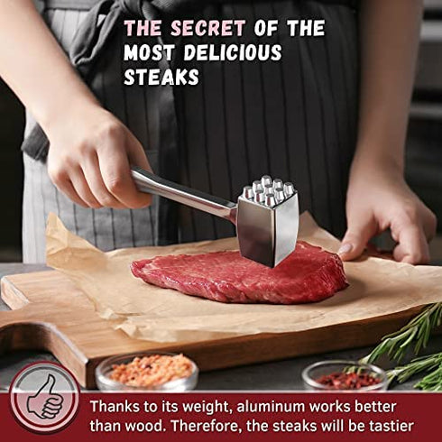 Meat Tenderizer 1 pcs - Aluminium Meat Mallet - Dual-Sided Meat Tenderizer Tool Kitchen Meat Pounder Home Meat Hammer for Tenderizing Ice Steak - Stainless Veal & Chicken Safe Meat Beater 1309479