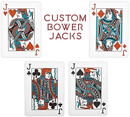 Euchre Card Game - 2 Specialty Decks Pre-Stripped to 33 Cards for Classic American Euchre or 32 Card 6-Player Variant - Custom Bower Jacks Card Art and Blank Counter Cards Included