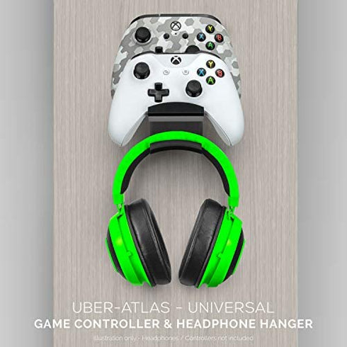 The UberAtlas Dual Game Controller & Headphone Stand Wall Mount Holder for Xbox ONE, Series X, PS5, PS4, PS3, Switch, STEELSERIES Gamepad & More, Stay Organized No Screws, by Brainwavz