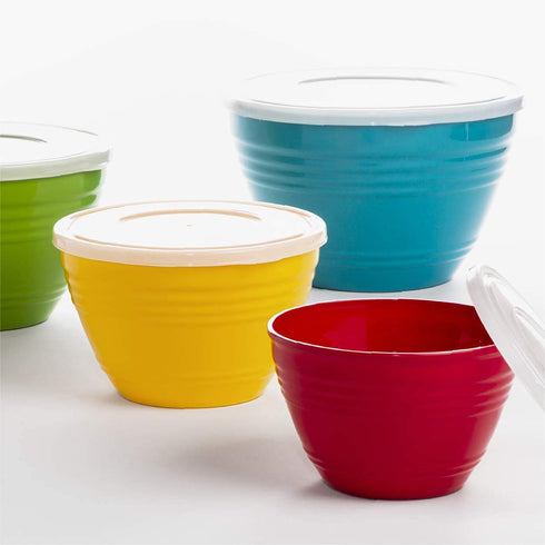 BINO Plastic Mixing Bowls with Lids Set - Plastic Mixing Bowl Set Prep Bowls for Kitchen