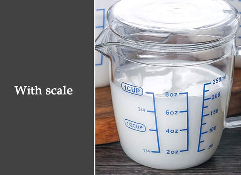 Goeielewe Glass Measuring Cup with Lid, Graduated Beaker Mug with Handle, Borosilicate Glass V-Shaped Spout Microwave Safe Scales Milk Cup for Cooking Baking (2cup/16oz/500ml)